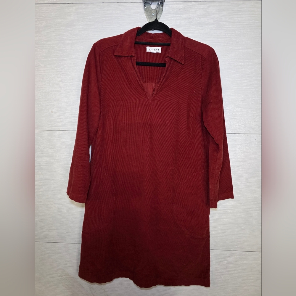 Velvet Deep Red Long Sleeve Dress - Picture 2 of 5